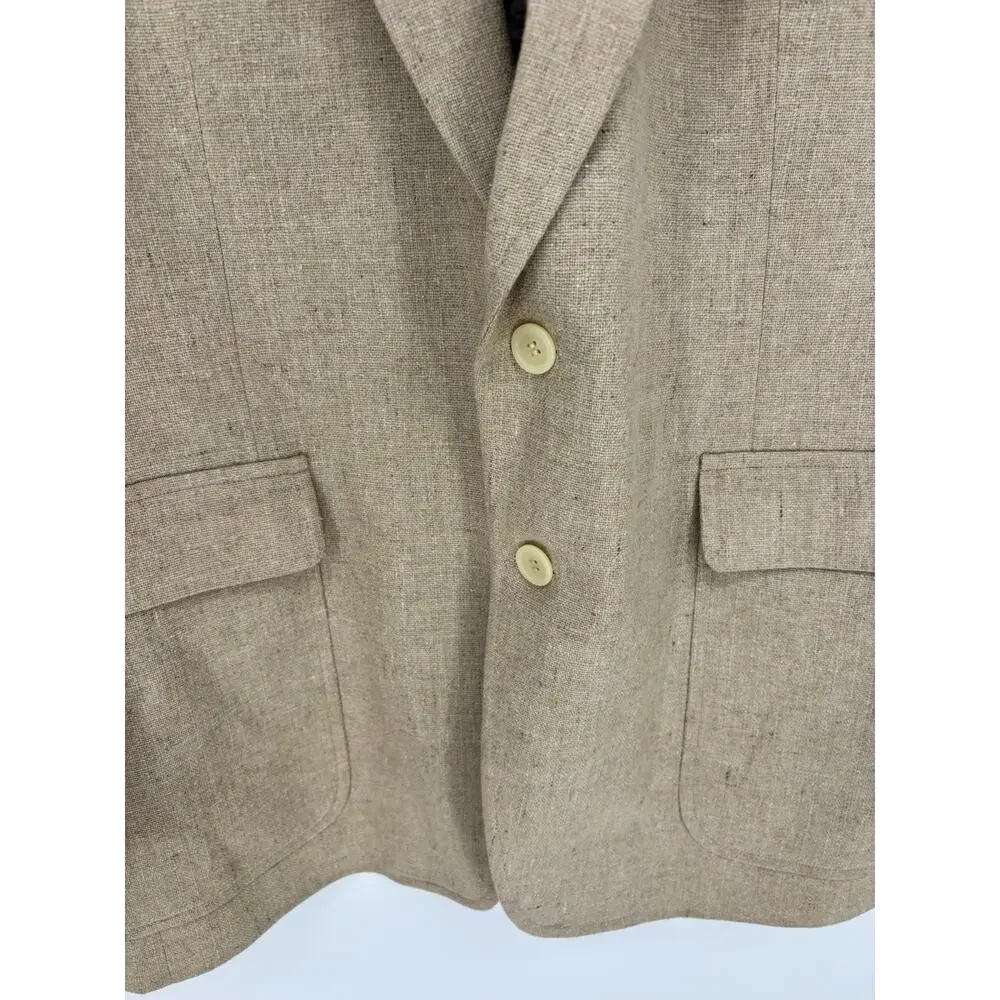 Vintage Jordache Mens Linen Blend Sport Coat Blazer Beige Tan 42R USA Preppy